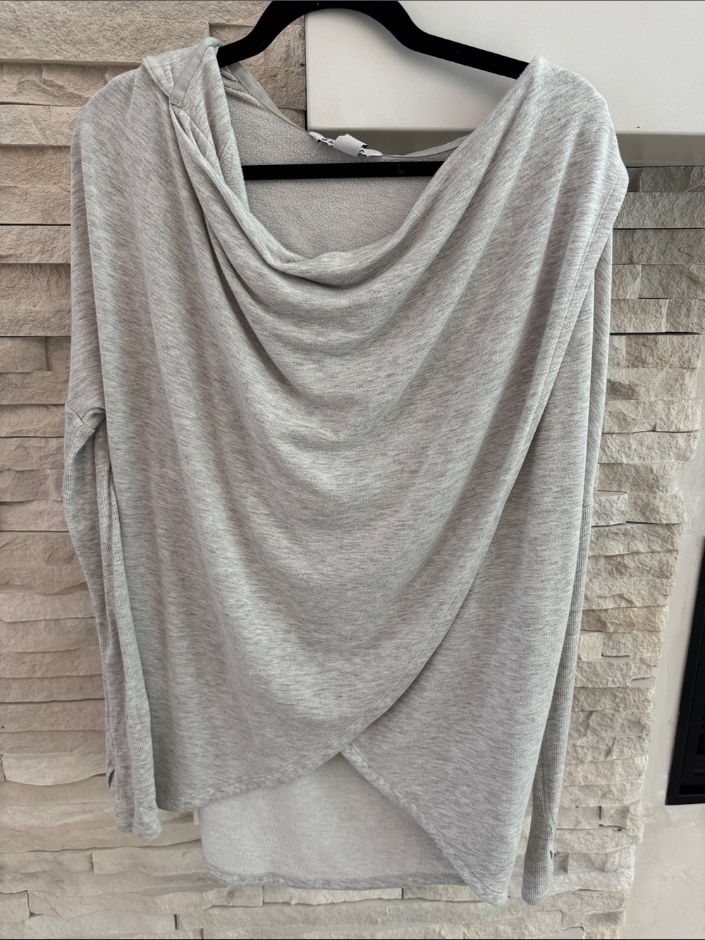 Athleta Gray Draped Cowl Neck Long Sleeve Top